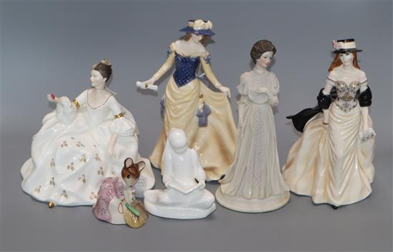 A Beswick Beatrix Potter figure, Hunca Munca Sweeping, a Royal Doulton figure, Images and four other figurines,